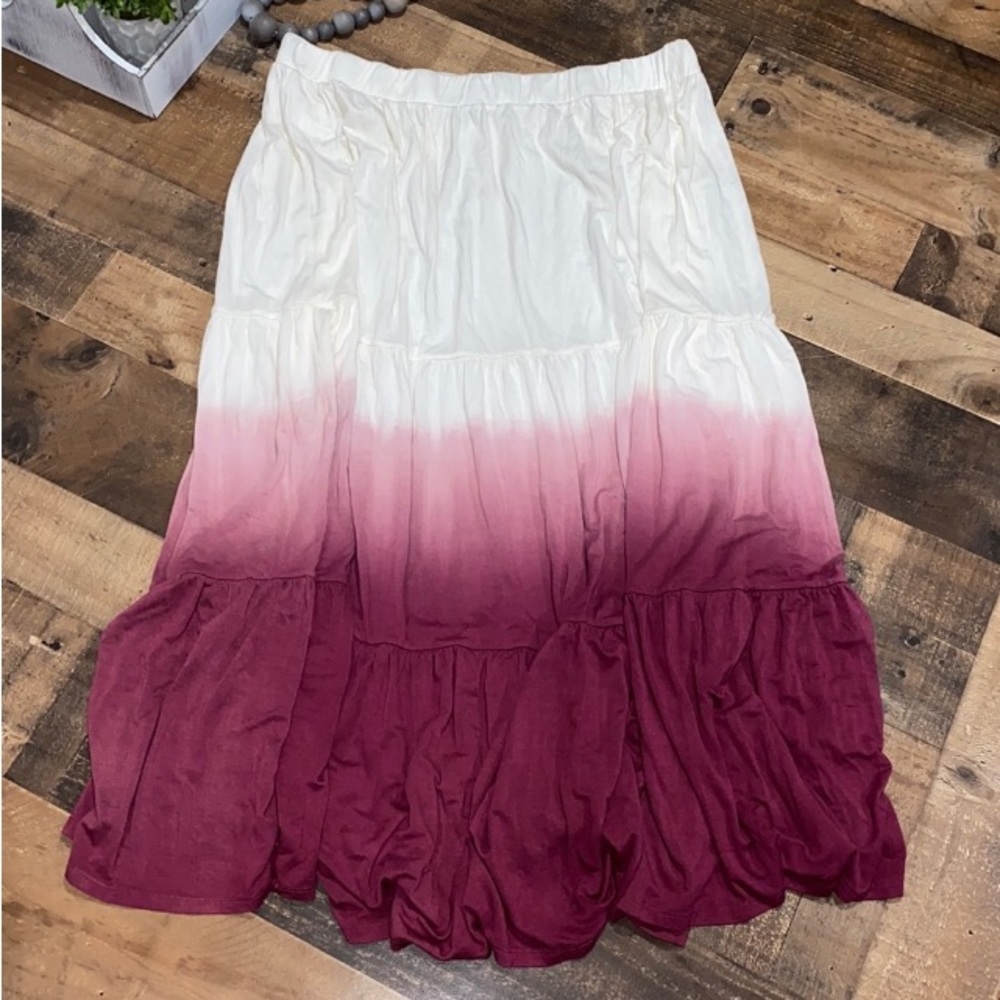 Lane Bryant skirt ombré pink fade maxi 14 16 elastic waist